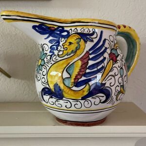 Fidia Deruta Raffaellesco Dragon Italian Pottery Ceramic Pitcher Vase Made Italy